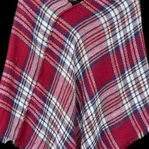 Plaid Red and Blue lightweight poncho